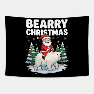 Bearry Christmas - Santa Riding a Polar Bear Tapestry