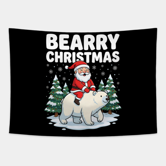 Bearry Christmas - Santa Riding a Polar Bear Tapestry by Creatifly Graphic Tees