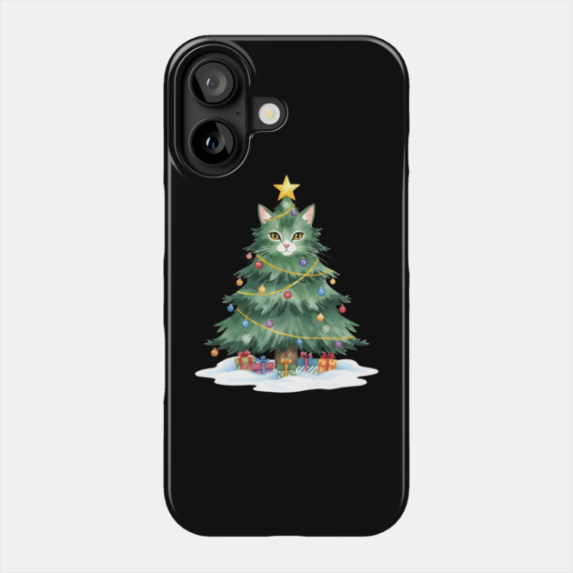 Christmas Tree Cat - Festive Feline Holiday Cheer Phone Case by Creatifly Graphic Tees