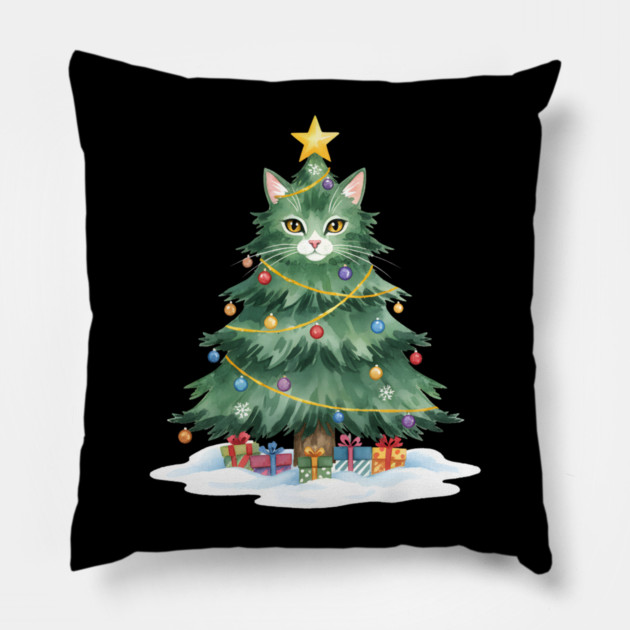 Christmas Tree Cat - Festive Feline Holiday Cheer Pillow by Creatifly Graphic Tees
