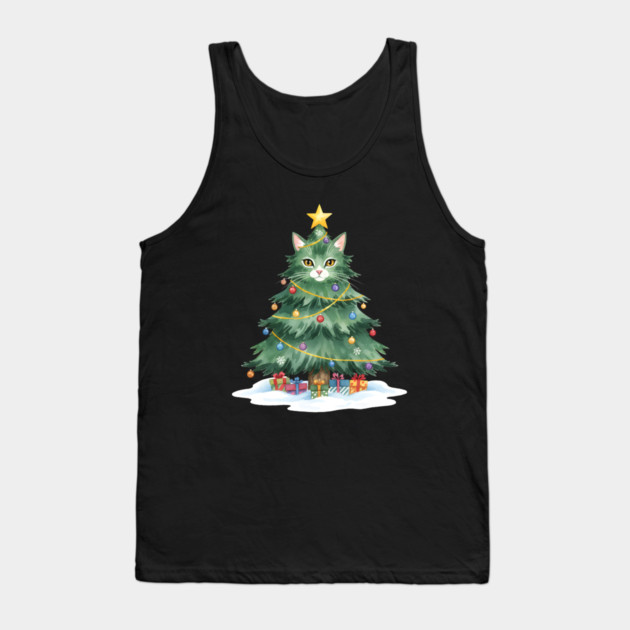 Christmas Tree Cat - Festive Feline Holiday Cheer Tank Top by Creatifly Graphic Tees