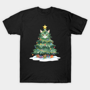Christmas Tree Cat - Festive Feline Holiday Cheer T-Shirt