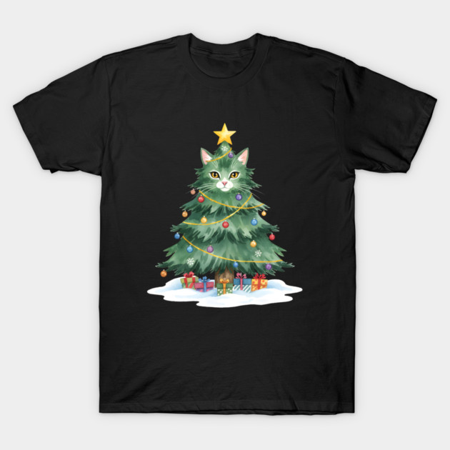 Christmas Tree Cat - Festive Feline Holiday Cheer T-Shirt by Creatifly Graphic Tees