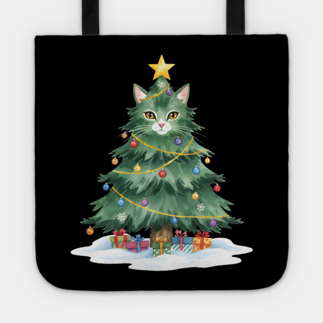 Christmas Tree Cat - Festive Feline Holiday Cheer Tote by Creatifly Graphic Tees