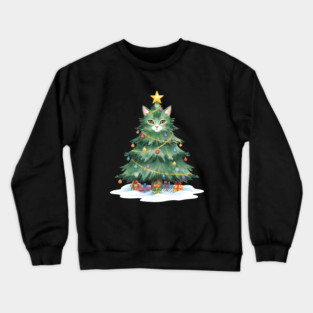 Christmas Tree Cat - Festive Feline Holiday Cheer Crewneck Sweatshirt