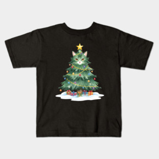 Christmas Tree Cat - Festive Feline Holiday Cheer Kids T-Shirt