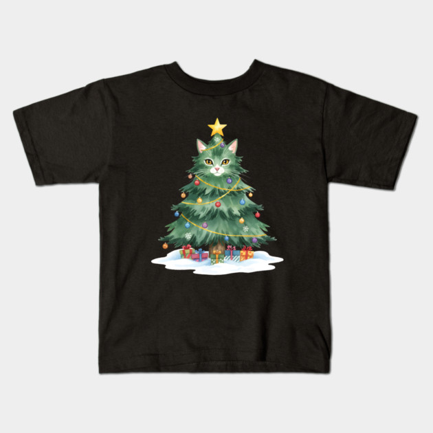 Christmas Tree Cat - Festive Feline Holiday Cheer Kids T-Shirt by Creatifly Graphic Tees