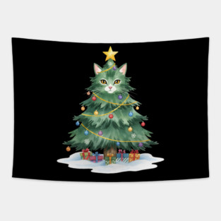 Christmas Tree Cat - Festive Feline Holiday Cheer Tapestry