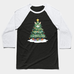 Christmas Tree Cat - Festive Feline Holiday Cheer Baseball T-Shirt