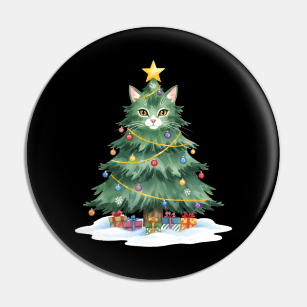 Christmas Tree Cat - Festive Feline Holiday Cheer Pin by Creatifly Graphic Tees