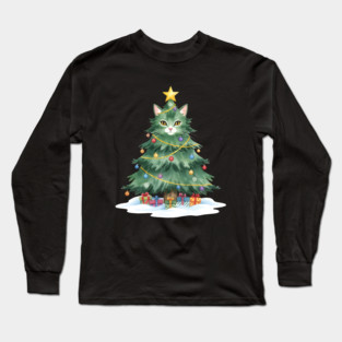Christmas Tree Cat - Festive Feline Holiday Cheer Long Sleeve T-Shirt