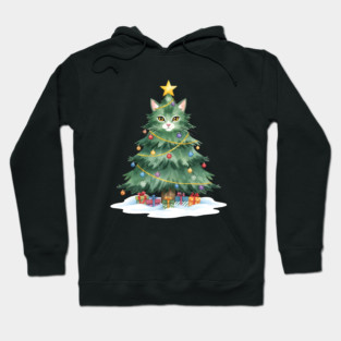 Christmas Tree Cat - Festive Feline Holiday Cheer Hoodie
