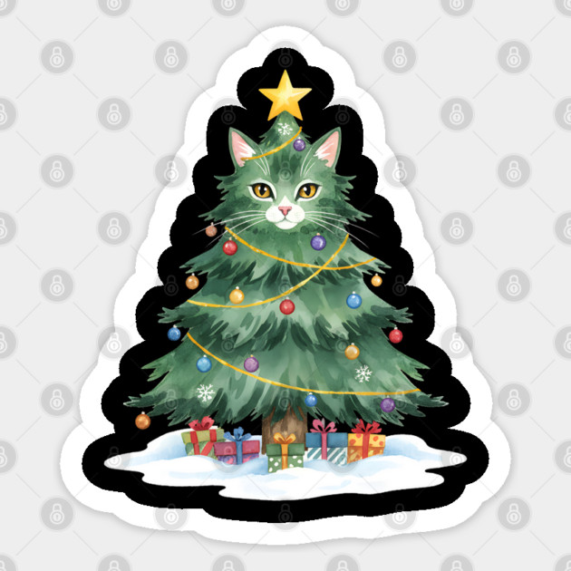 Christmas Tree Cat - Festive Feline Holiday Cheer Sticker by Creatifly Graphic Tees
