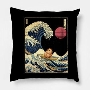 Guinea Pig Surfing Great Wave Japanese Art Animal Lover Pillow