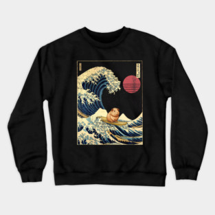 Guinea Pig Surfing Great Wave Japanese Art Animal Lover Crewneck Sweatshirt