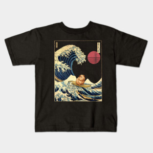 Guinea Pig Surfing Great Wave Japanese Art Animal Lover Kids T-Shirt