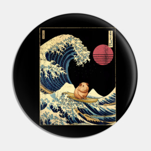 Guinea Pig Surfing Great Wave Japanese Art Animal Lover Pin