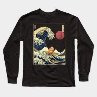Guinea Pig Surfing Great Wave Japanese Art Animal Lover Long Sleeve T-Shirt