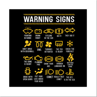 Warning Signs Funny Car Mechanic Dashboard Symbols Posters and Art