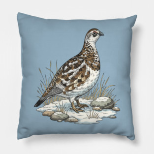 Winter Ptarmigan with Frosted Grasses Pillow