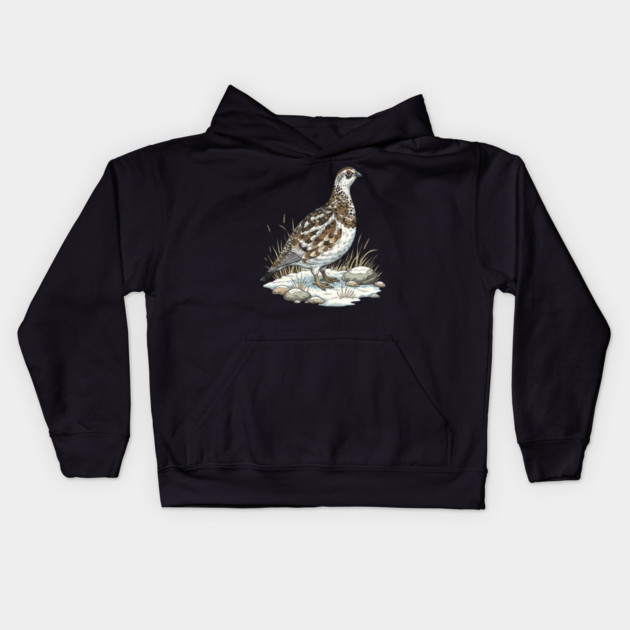 Winter Ptarmigan with Frosted Grasses Kids Hoodie by BirdsnStuff