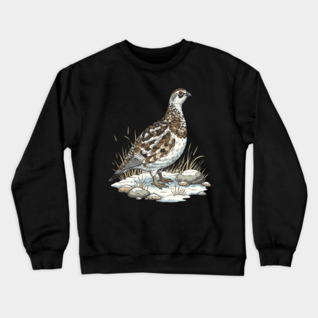 Winter Ptarmigan with Frosted Grasses Crewneck Sweatshirt by BirdsnStuff