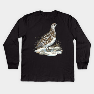 Winter Ptarmigan with Frosted Grasses Kids Long Sleeve T-Shirt