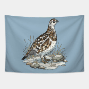 Winter Ptarmigan with Frosted Grasses Tapestry