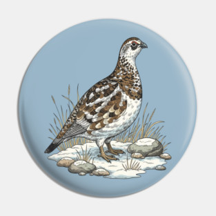 Winter Ptarmigan with Frosted Grasses Pin