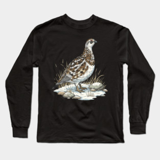 Winter Ptarmigan with Frosted Grasses Long Sleeve T-Shirt