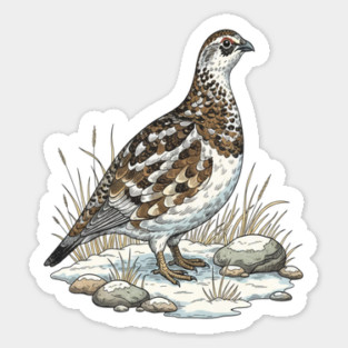 Winter Ptarmigan with Frosted Grasses Sticker