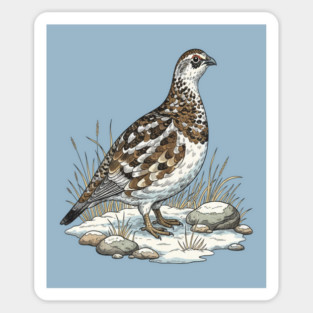 Winter Ptarmigan with Frosted Grasses Magnet