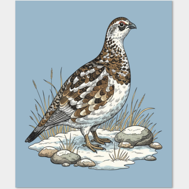 Winter Ptarmigan with Frosted Grasses Wall Art by BirdsnStuff