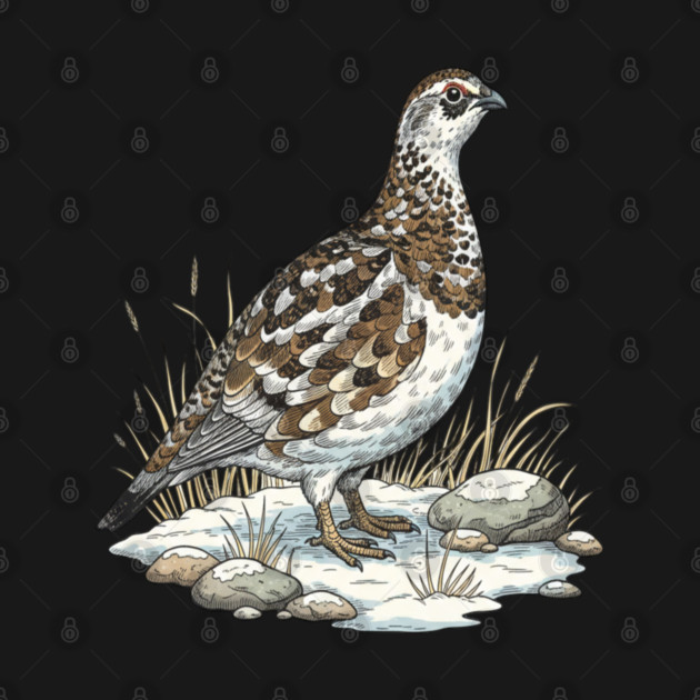 Winter Ptarmigan with Frosted Grasses by BirdsnStuff