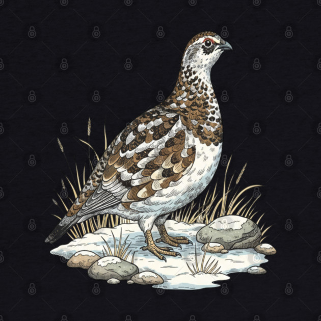 Winter Ptarmigan with Frosted Grasses by BirdsnStuff