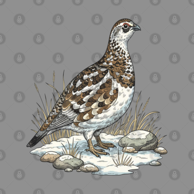 Winter Ptarmigan with Frosted Grasses by BirdsnStuff