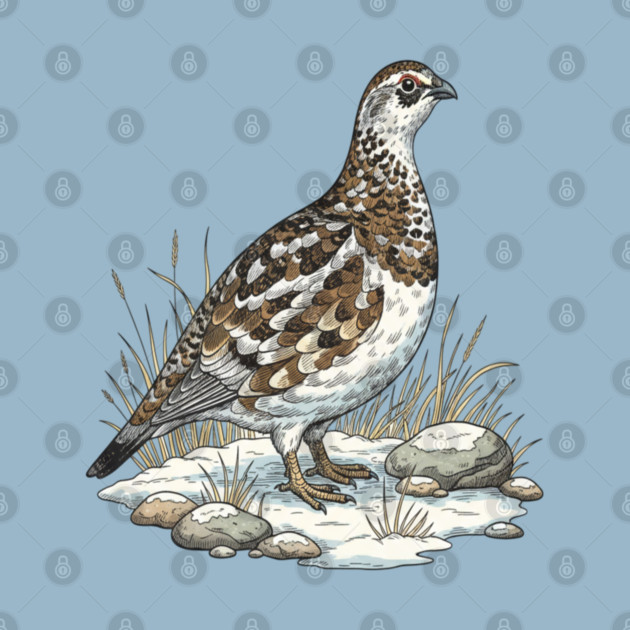 Winter Ptarmigan with Frosted Grasses by BirdsnStuff