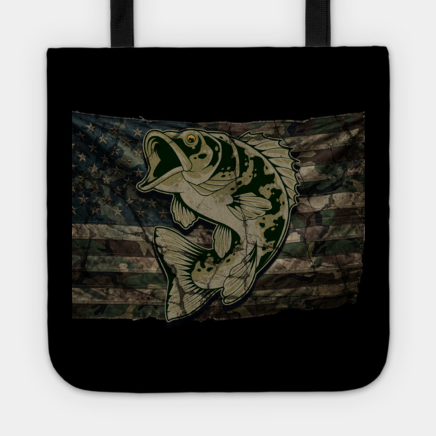 Fishing Camouflage US American Flag Bass Fish Design for Fishermen & Patriots – Perfect for Anglers, Boat Fishing Tote by Pixel Threads 