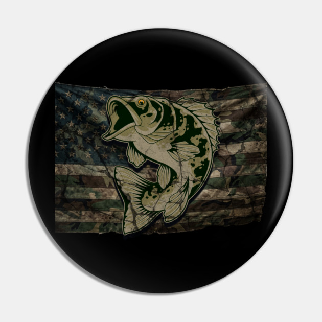 Fishing Camouflage US American Flag Bass Fish Design for Fishermen & Patriots – Perfect for Anglers, Boat Fishing Pin by Pixel Threads 