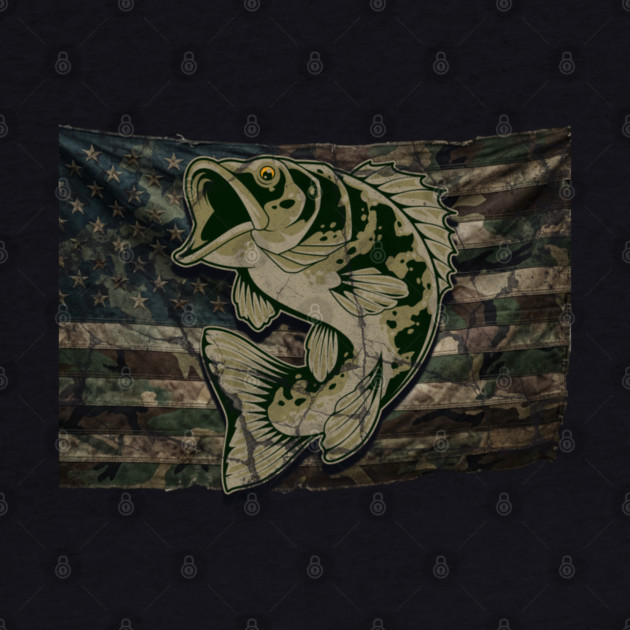 Fishing Camouflage US American Flag Bass Fish Design for Fishermen & Patriots – Perfect for Anglers, Boat Fishing by Pixel Threads 