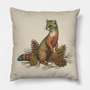 Woodland Pine Marten in Vintage Style Pillow