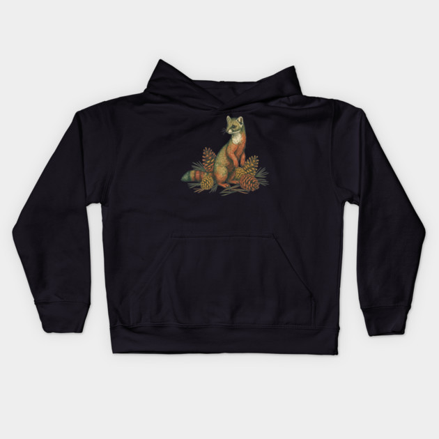 Woodland Pine Marten in Vintage Style Kids Hoodie by BirdsnStuff