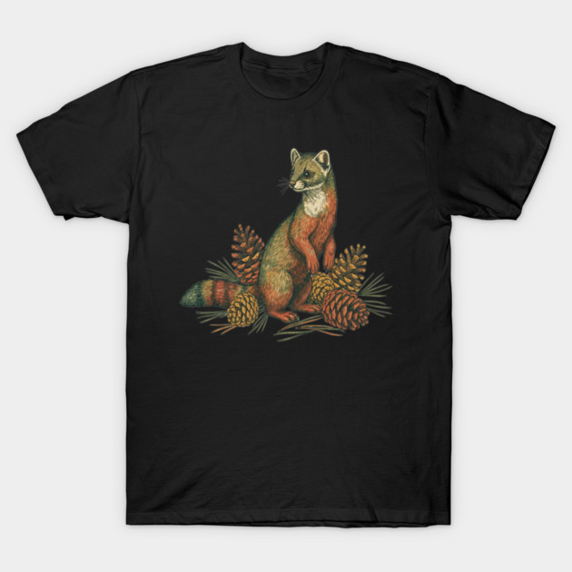 Woodland Pine Marten in Vintage Style T-Shirt by BirdsnStuff