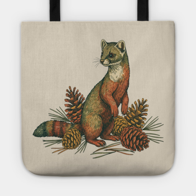 Woodland Pine Marten in Vintage Style Tote by BirdsnStuff