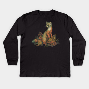 Woodland Pine Marten in Vintage Style Kids Long Sleeve T-Shirt