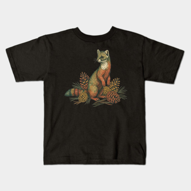 Woodland Pine Marten in Vintage Style Kids T-Shirt by BirdsnStuff