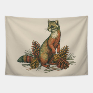 Woodland Pine Marten in Vintage Style Tapestry