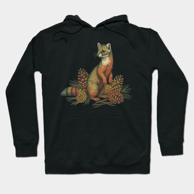 Woodland Pine Marten in Vintage Style Hoodie by BirdsnStuff