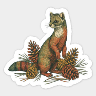 Woodland Pine Marten in Vintage Style Sticker