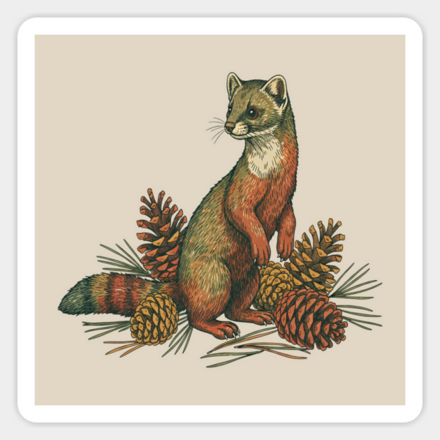 Woodland Pine Marten in Vintage Style Magnet by BirdsnStuff